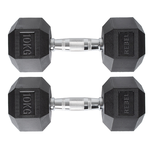 REBEL Rubber Hexagon Dumbbells